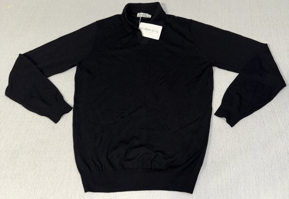 Collars & Co. Australian Marino Wool V Neck Sweater Black Men’s Small NWT